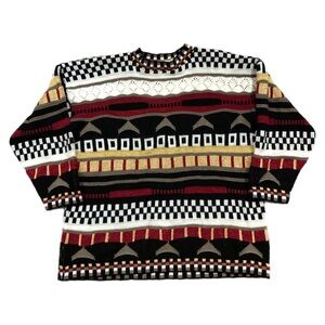 Vintage Trimmings Sweater Geometric Metallic Coogi Style Knit Made USA 90s